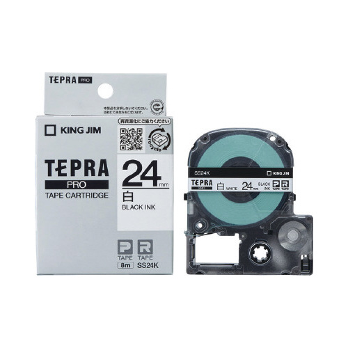 テプラ　ＰＲＯテープ　白ラベル　２４ｍｍ　黒文字