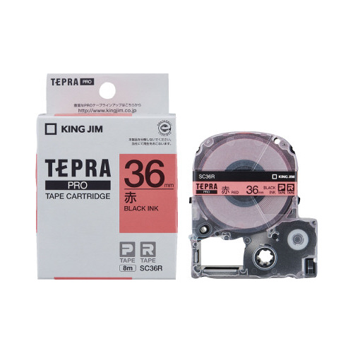 テプラ　ＰＲＯテープ　パステル赤ラベル３６ｍｍ黒字