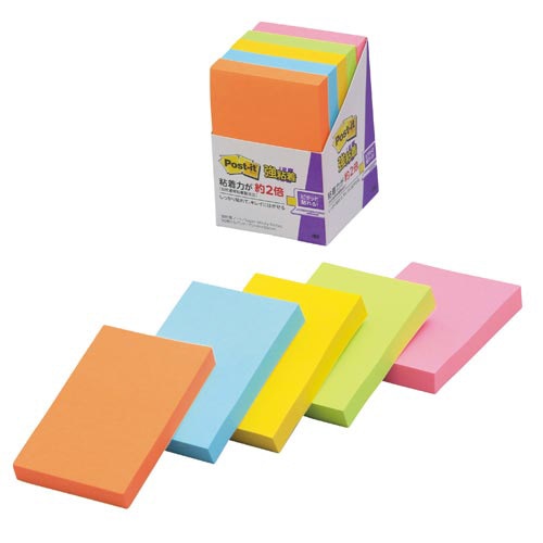 ポストイット　強粘着　７５×５０　ネオン混色　５冊