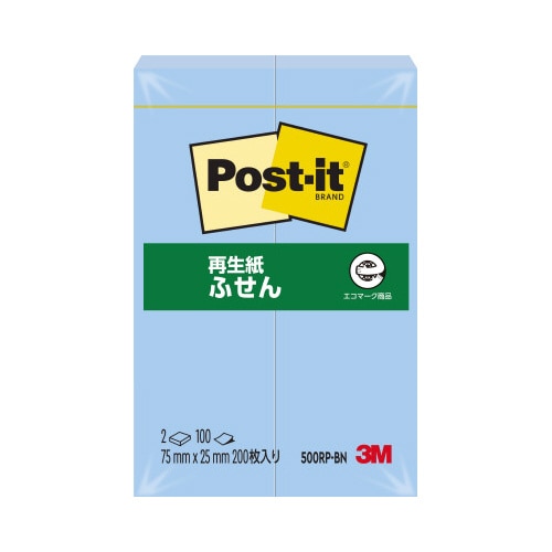 ポストイット　再生紙ふせん　７５×２５　ブルー２冊