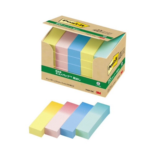 ポストイット　再生紙見出し５０×１５　グラデ２５冊