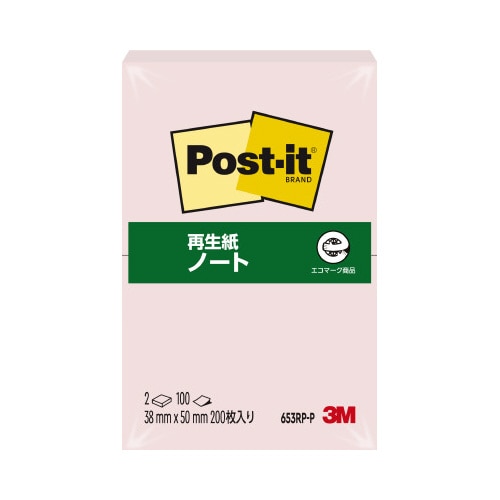 ポストイット　再生紙ノート３８×５０　ピンク　２冊