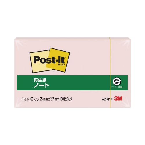 ポストイット　再生紙ノート７５×１２７　ピンク１冊