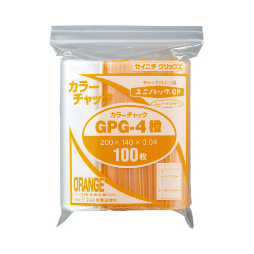ユニパックカラーチャック橙Ｂ６　１００枚入