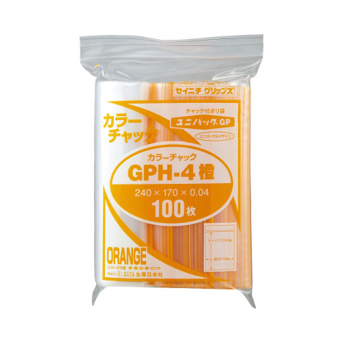 ユニパックカラーチャック橙Ａ５　１００枚入