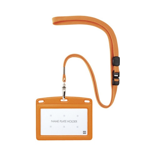 吊り下げ名札　レザー調　ヨコ名刺　橙