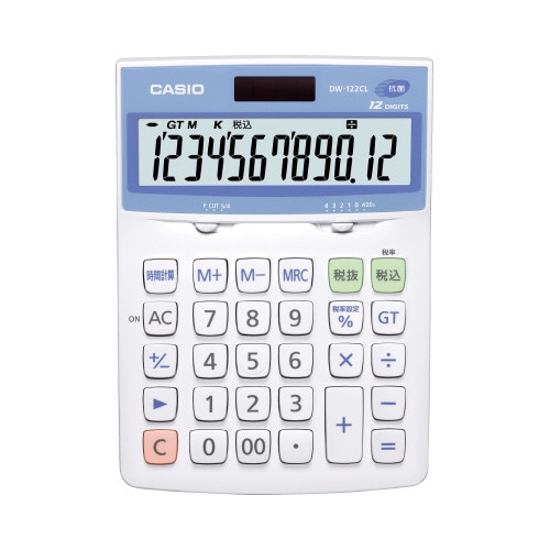 カシオ　抗菌電卓　デスク型　ＤＷ－１２２ＣＬ－Ｎ