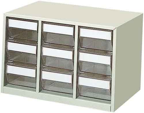 部品ケース３段　仕切板９枚入　ライトグレー