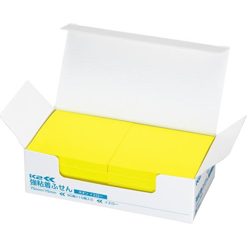 強粘着ふせん　Ｋ２　７５×７５　ネオン黄色１０冊