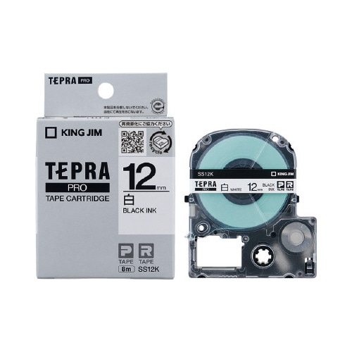 テプラ　ＰＲＯテープ　白色　１２ｍｍ　黒文字×５個