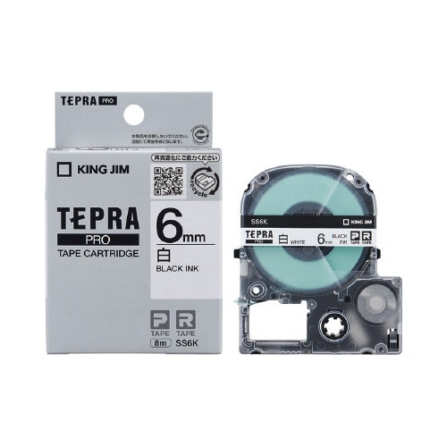 テプラ　ＰＲＯテープ　白色　６ｍｍ　黒文字×５個