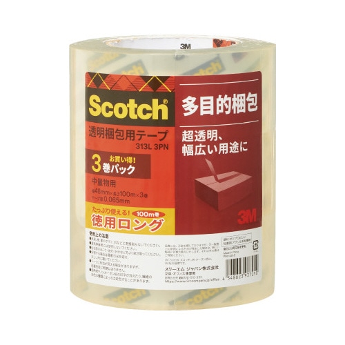 スコッチ透明梱包用テープ中・軽量１００Ｍ３巻×４