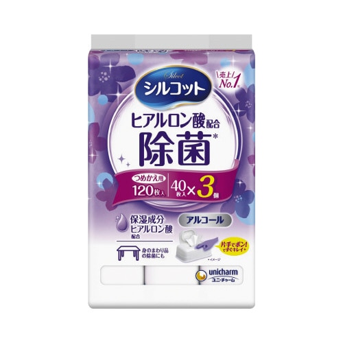 シルコット除菌ウエット　アルコール詰替４０枚×３