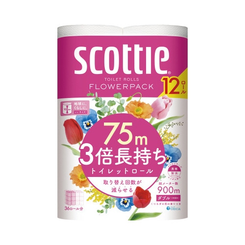 スコッティフラワーパック３倍巻き　１２ロール×４