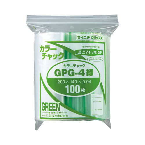 ユニパックカラーチャック緑Ｂ６　１００枚入×５