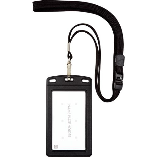 吊り下げ名札　レザー調　タテ名刺　黒