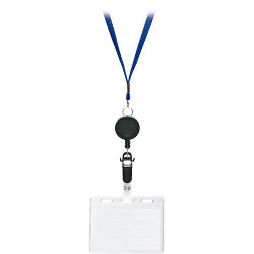 リール式吊下げ名札　２枚収納タイプ　青