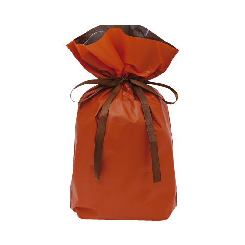 梨地ポリ巾着袋（底マチ付）　オレンジ　Ｍ　２０枚