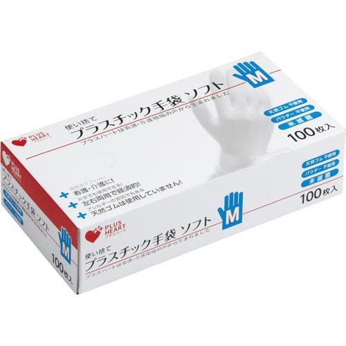 プラスチック手袋　ソフトＰＦ　Ｍ　１００枚入×３