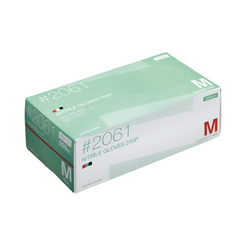 ニトリル使いきり手袋　粉無グリーンＭ２５０枚×１０