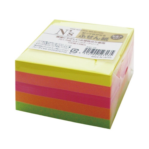 Ｎ’ｓふせん　蛍光５色　７５×７５　５冊×４