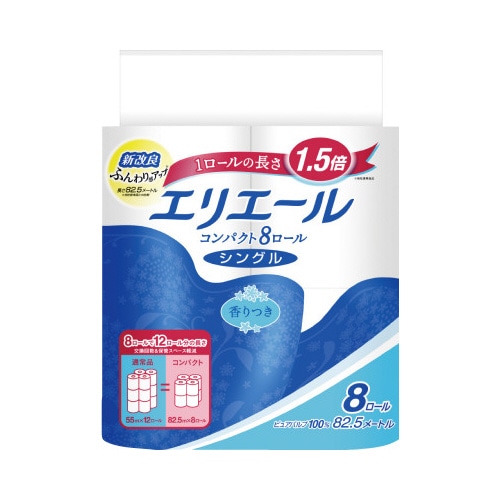 エリエールコンパクトシングル８２．５ｍ　８個入×８