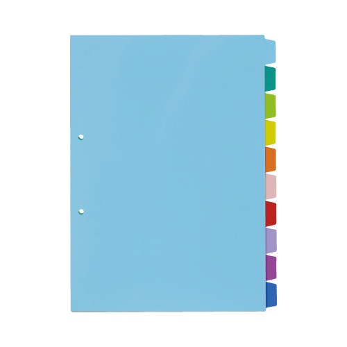 ＰＰ製カラー仕切カード　Ａ４縦２穴　１０山　１０組