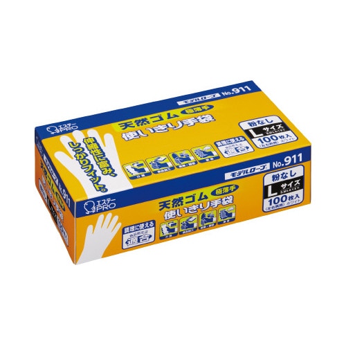 ＮＯ．９１１天然ゴム使い切り手袋　Ｌ　１００枚入