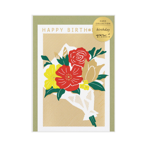 カード　色箔　誕生日　花束柄