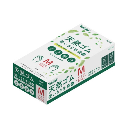 天然ゴム使いきり手袋　ＦＳＣ　粉無　１００枚　Ｍ