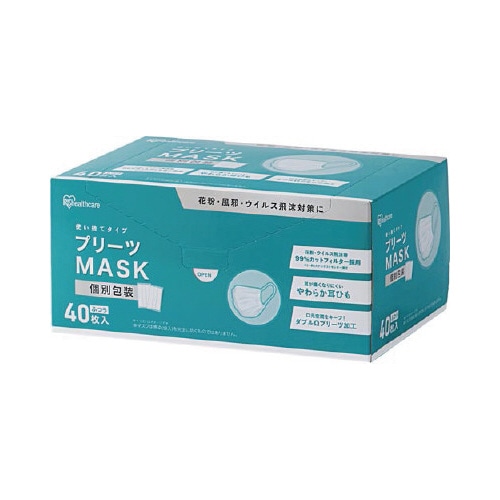 プリーツマスク　ふつう　４０枚入（個包装）×１０