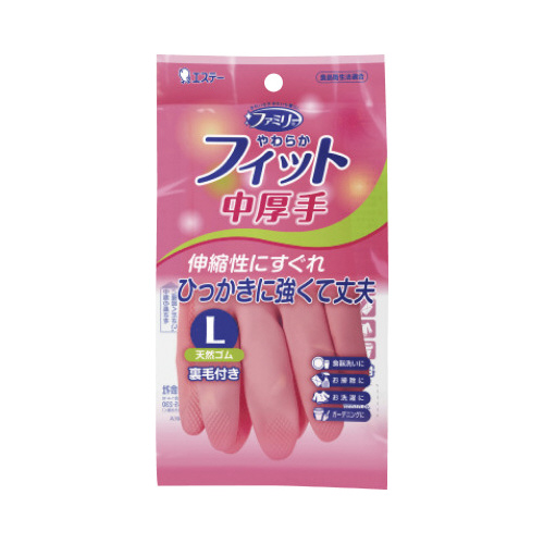 やわらかフィット　天然ゴム手袋　Ｌピンク×５
