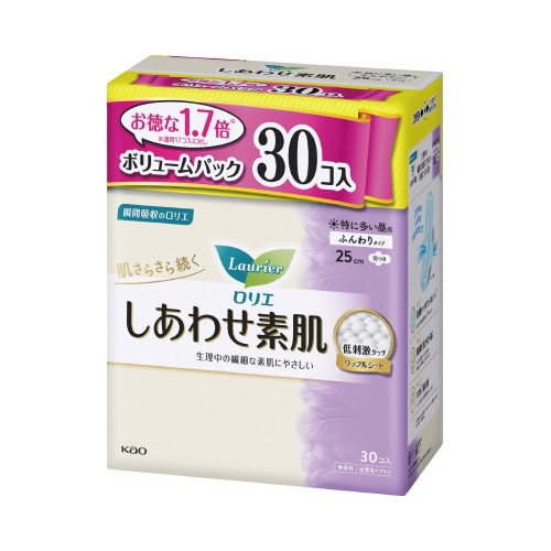 ロリエしあわせ素肌ＢＰ特に多い昼用２５羽つき３０枚