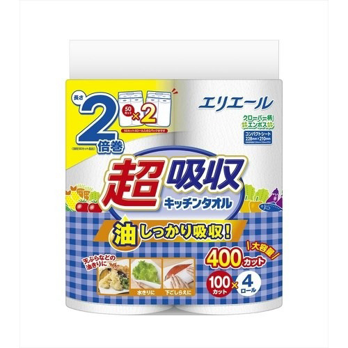 Ｅ超吸収キッチンタオル４Ｒ（１００カット）