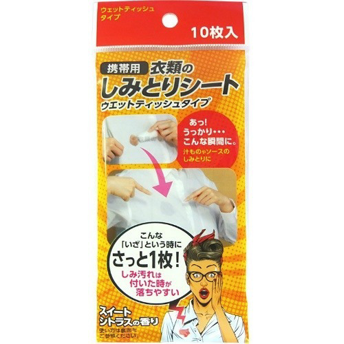 携帯用　衣類のしみとりシート１０枚