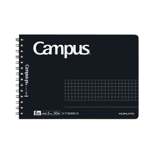 キャンパスツインリング方眼５０枚ハーフ　黒５冊