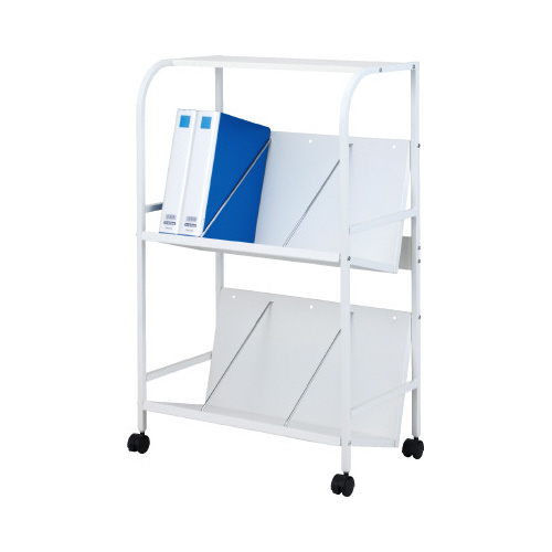 スチールファイルワゴン傾斜棚２段天板付ホワイト