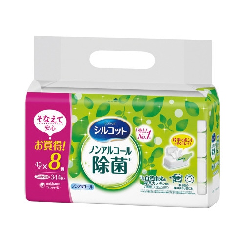 シルコット除菌ウェットノンアルコール詰替４３枚×８
