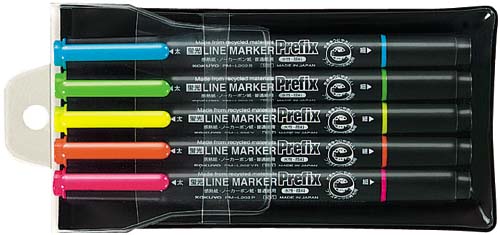 蛍光マーカープリフィクスツイン　５色セット