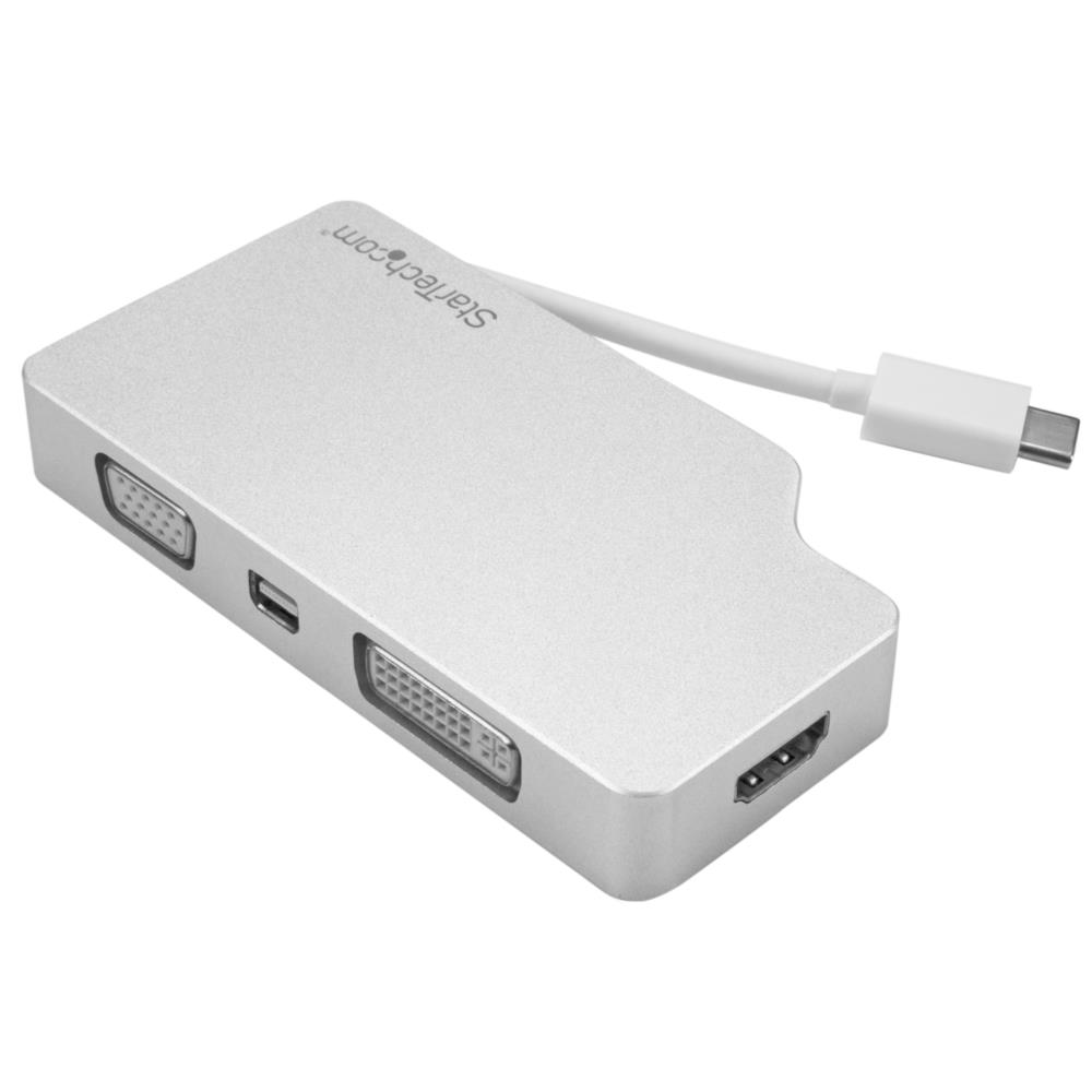 トラベルAVアダプタ(アルミ製ケース)　USB-C - VGA/DVI/HDMI/Mini DisplayPort変換アダプタ　HDMI/mDPで4K対応　USB Type-C(オス) - VGA/DVI-D/HDMI/ミニディスプレイポート(メス)　保証期間： 3年間