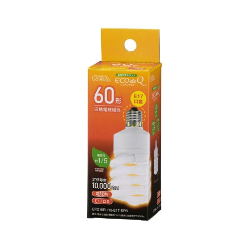 電球形蛍光灯　スパイラル形　Ｅ１７　６０形　電球色