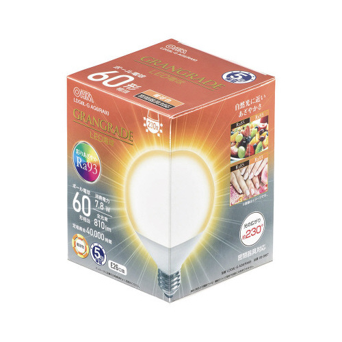 ＬＥＤ電球　ボール電球Ｅ２６　６０形電球色　高演色