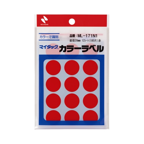 マイタックカラーラベル　２０ｍｍ　赤ｘ１０