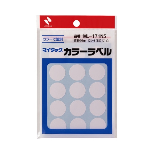 マイタックカラーラベル　２０ｍｍ　白ｘ１０