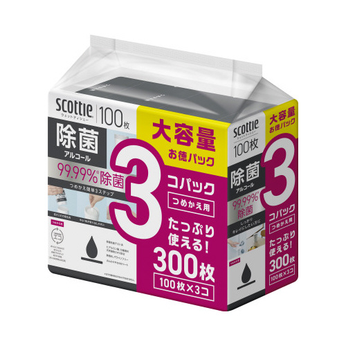 スコッティウェット除菌アル詰替１００枚×３コパック