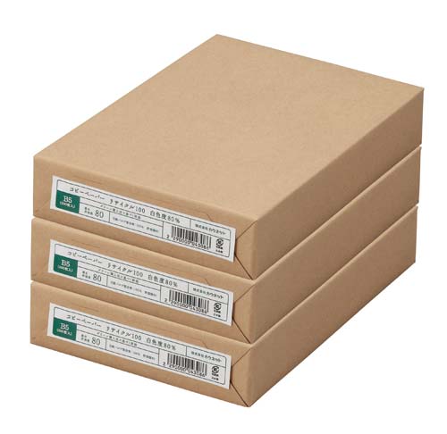 リサイクル１００白色度８０％　Ｂ５　５００枚×３冊