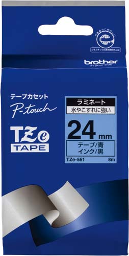 ピータッチ　ラミネート青色テープ２４ｍｍ黒文字×５