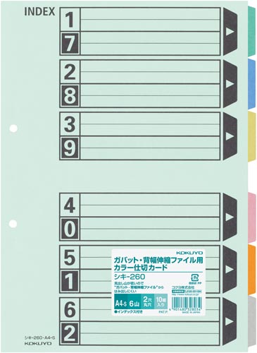 仕切カードガバット伸縮ファイル用６山　１０組×１０