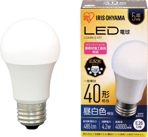 ＬＥＤ電球　Ｅ２６　広配光　４０形相当　昼白色