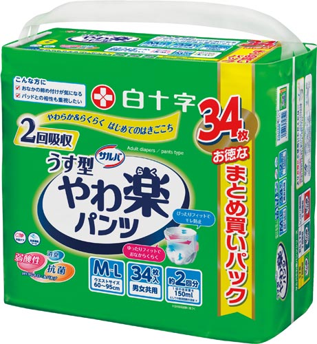 サルバやわ楽パンツ　うす型Ｍ－Ｌ３４枚×３